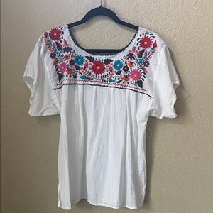 Embroidered Floral White Top